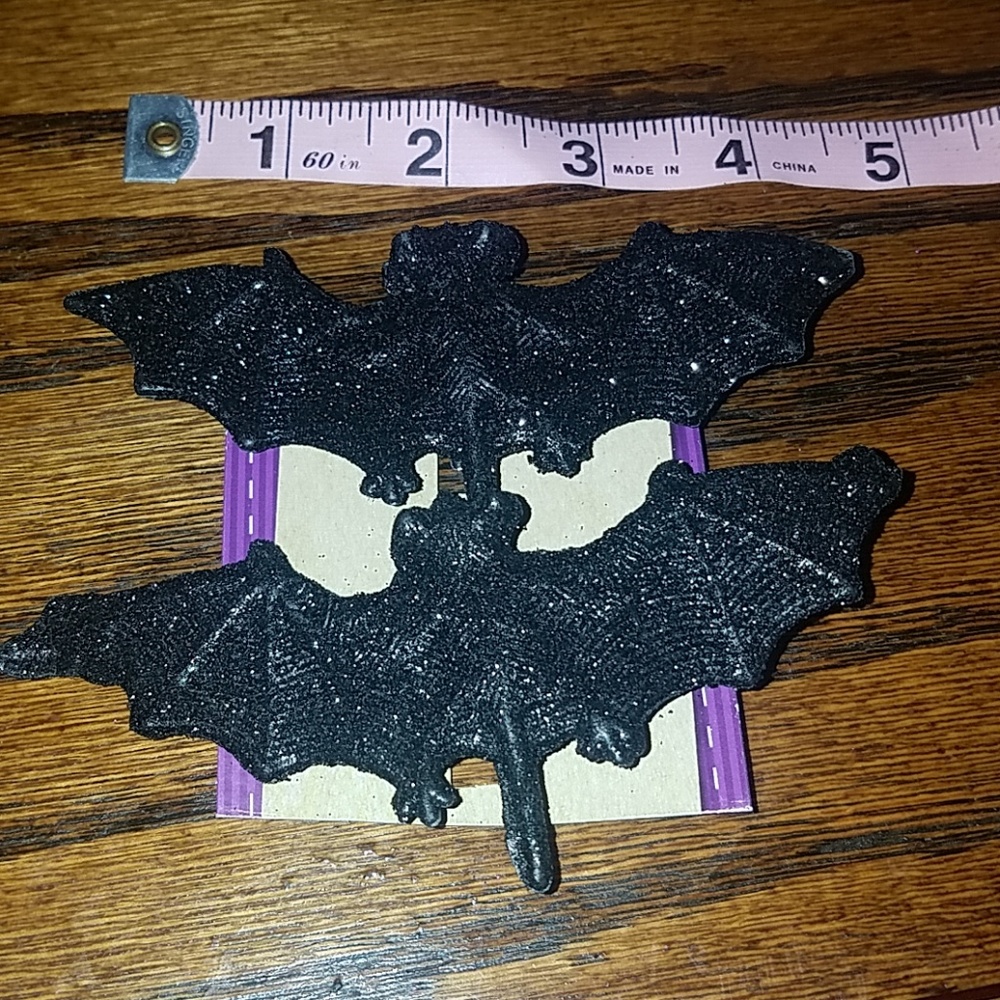 Set of 2 Black Glitter Gothic 4" Bat Hair Clips